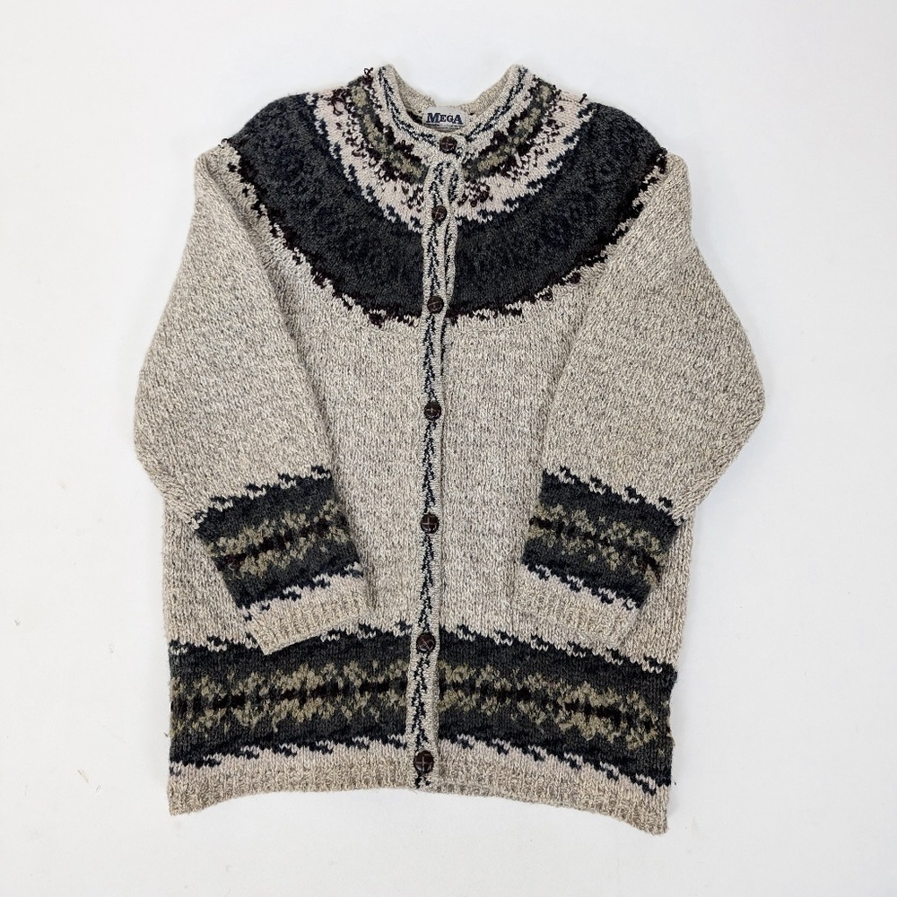 Vintage Knit Fair Isle Cardigan Norwegian Icelandic Button Down Cozy Comfy - Picture 10 of 10